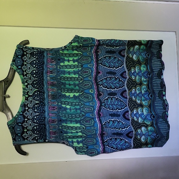 Papa Fashions 100% Cotton Sleeveless Summer Top Blue Green Size XL - Picture 6 of 6